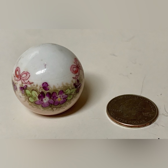 Early Mid Century Floral Bow Hand Painted Porcelain Cane Topper Ball Handle - Picture 13 of 16